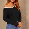 Deals ✨ FS Collection Long Sleeves Silver Trim Simple Style T 👕 Shirt Top In Black 🌟