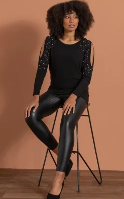 Hot Sale 😍 Klass Embellished Cold Shoulder Knit Top Black 💯