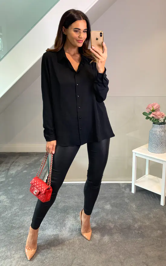 Coupon ๐งจ HOXTON GAL Oversized Long Sleeves Top With Button Details In Black ๐