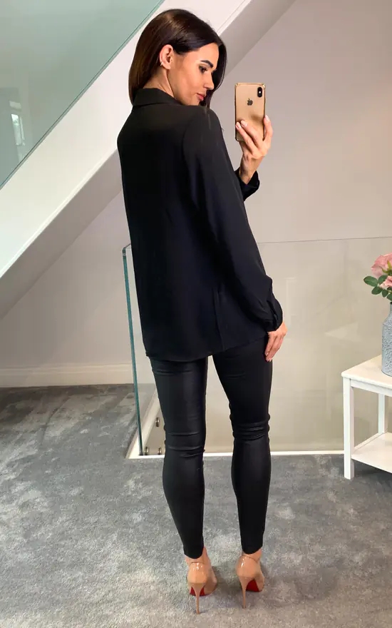 Coupon ๐งจ HOXTON GAL Oversized Long Sleeves Top With Button Details In Black ๐ - Image 4