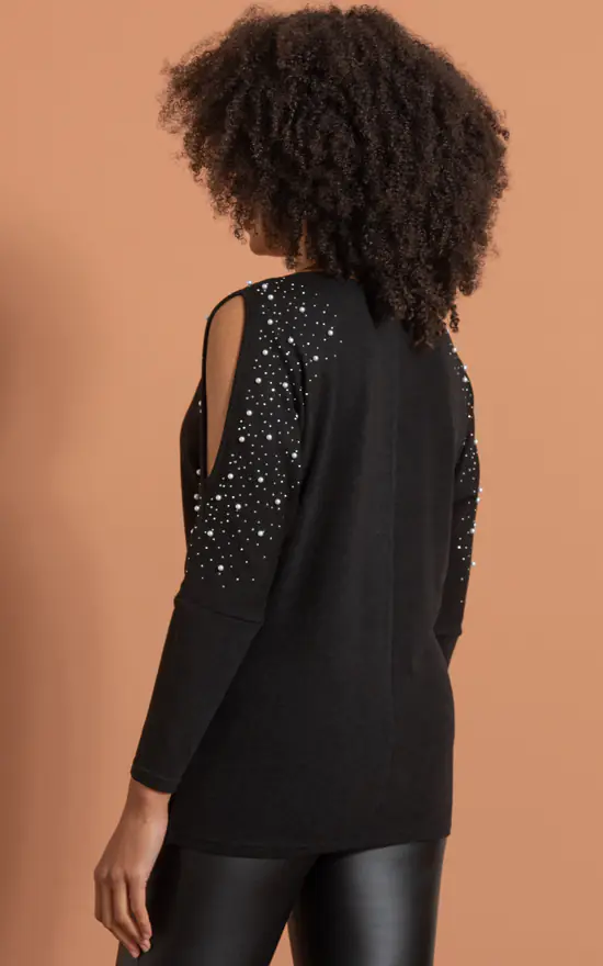 Hot Sale 😍 Klass Embellished Cold Shoulder Knit Top Black 💯 - Image 3