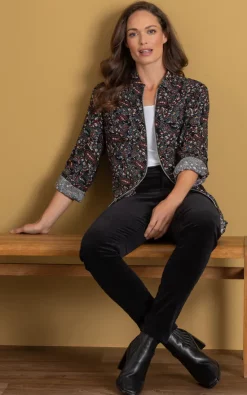 Buy 👍 Klass Floral Paisley Print Zip Up Top Black/Blush 🛒