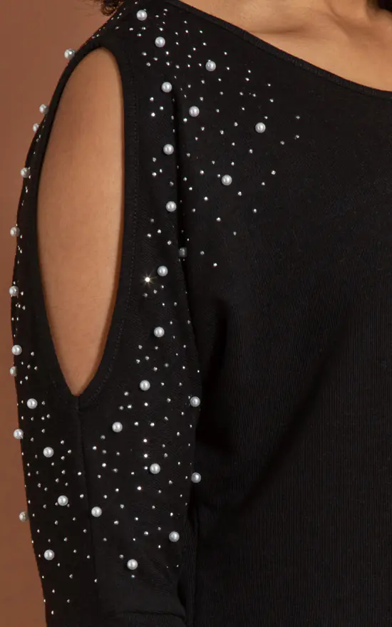 Hot Sale 😍 Klass Embellished Cold Shoulder Knit Top Black 💯 - Image 4