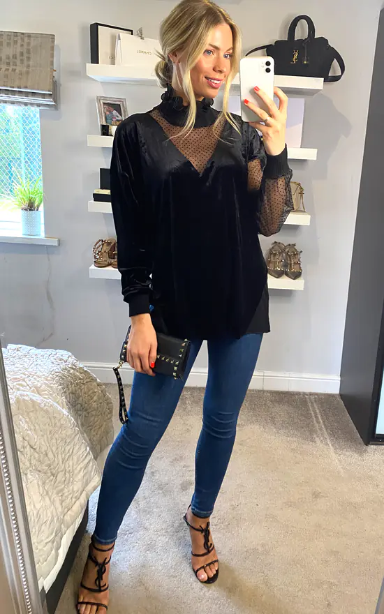 Buy ✨ HOXTON GAL V Neck Oversized Top With Lace Detail In Black 🌟