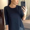 Wholesale 🌟 OL UK Asymmetric 3/4 Sleeve Tee In Black 🛒