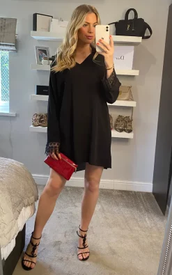 Best Pirce 🛒 HOXTON GAL Long Sleeve Lace Detail Top In Black 👏