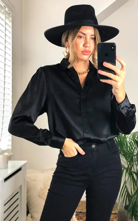 Cheap ๐ FreeSpirits Oversized Black Satin ๐ Shirt โญ
