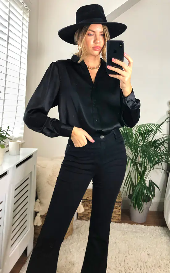Cheap ๐ FreeSpirits Oversized Black Satin ๐ Shirt โญ - Image 2