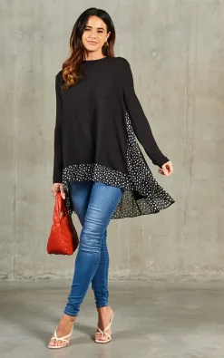 Best deal ✨ Blue Vanilla Elaine Abstract Spot Chiffon Insert Tunic Top In Black 💯