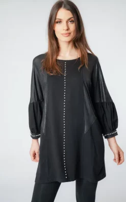 Best reviews of 😍 LOES House Oversized Pearl Embellished Tunic Top With Puff Sleeves In Black 🧨