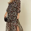 Buy ✔️ CY Boutique Long Sleeve Chiffon Maxi 👚 Shirt In Black Floral Print ⭐