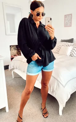 Brand new 👏 HOXTON GAL Black Oversized Crepe 👚 Shirt With Belt ❤️