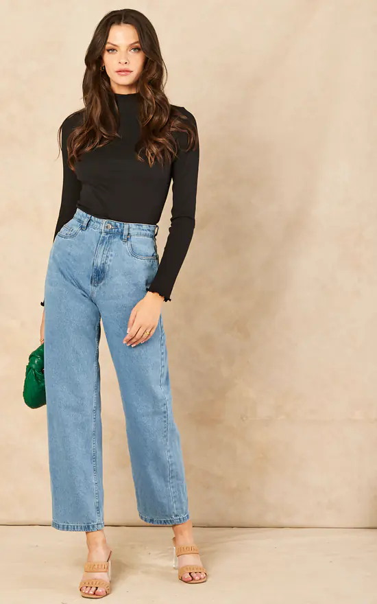 Cheapest ๐ฏ Noisy May Long Sleeve High Neck Lettuce Hem Top In Black ๐ - Image 2