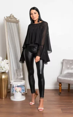 Best Sale 😀 Miss Attire Sheek Layered Sleeve Top In Black 🌟