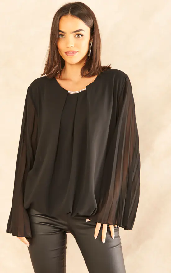 Cheap ๐ Blue Vanilla Pleated Sleeve Blouse Black ๐