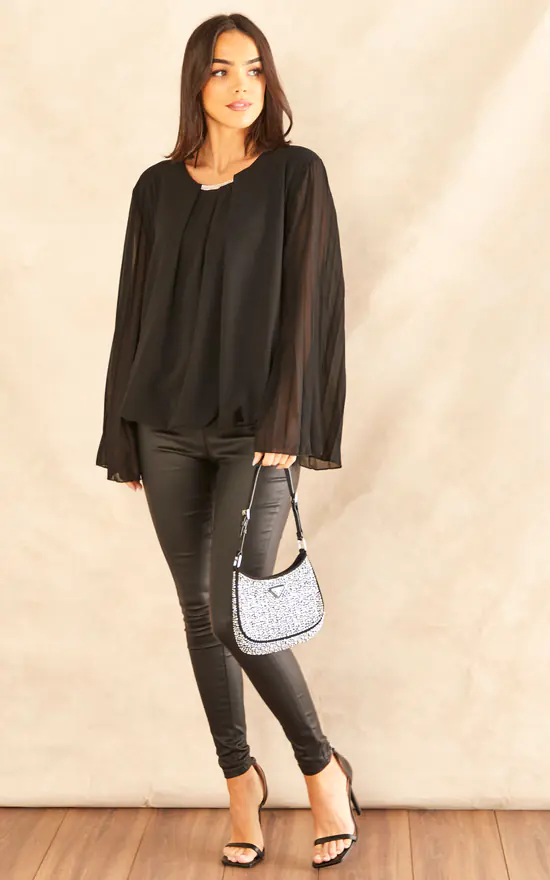 Cheap ๐ Blue Vanilla Pleated Sleeve Blouse Black ๐ - Image 2