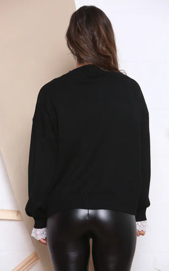 Promo 🌟 Lucy Sparks Black Long Sleeve Jumper With White Lace Cuffs 🛒 - Image 3