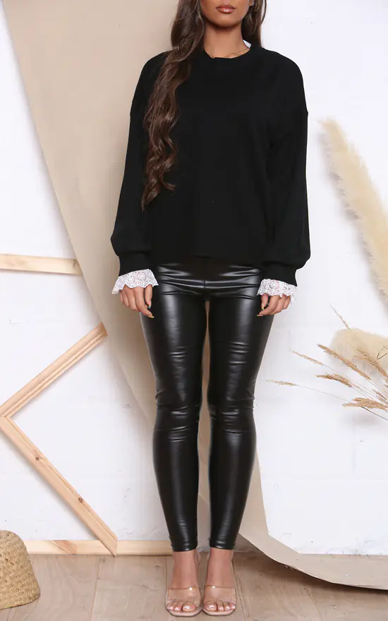 Promo 🌟 Lucy Sparks Black Long Sleeve Jumper With White Lace Cuffs 🛒 - Image 4