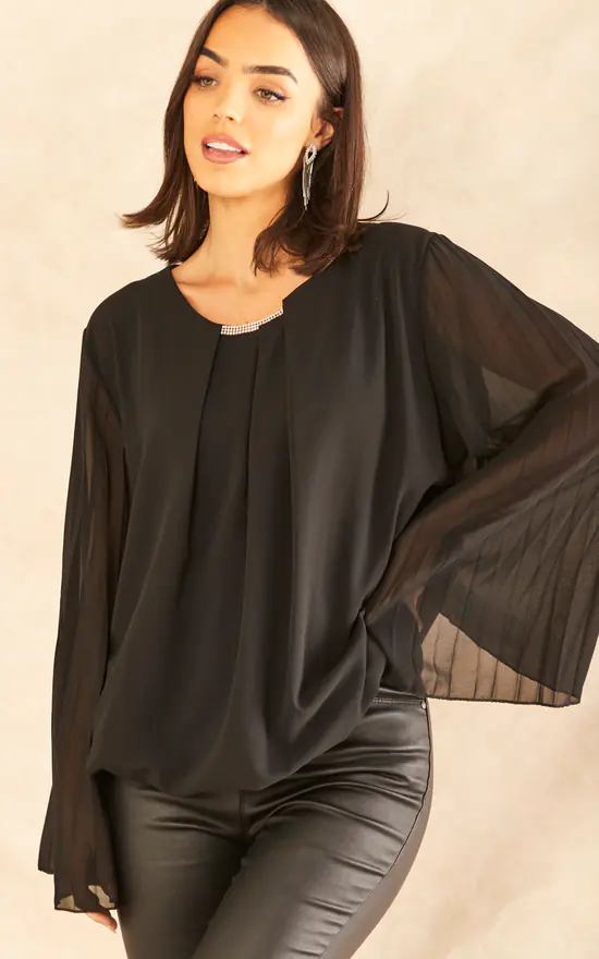 Cheap ๐ Blue Vanilla Pleated Sleeve Blouse Black ๐ - Image 3