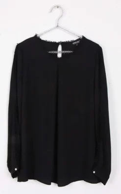 Best Sale 🧨 LOES House Lace Trim Floaty Blouse With Split Arm Detail In Black 🛒