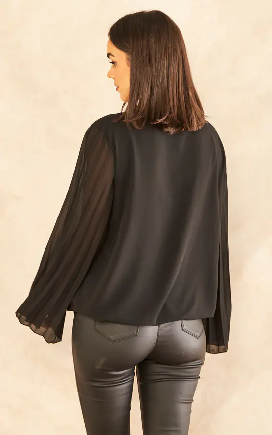 Cheap ๐ Blue Vanilla Pleated Sleeve Blouse Black ๐ - Image 4