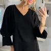 Top 10 👏 HOXTON GAL Oversized Long Sleeves V Neck Blouse With Detailed Cuffs In Black ✔️