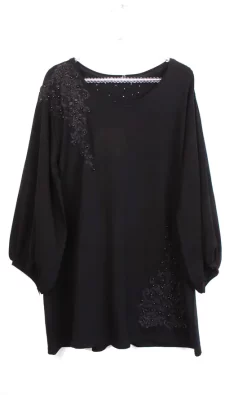 Outlet ❤️ LOES House Oversized Tunic Top With Floral Embroidery In Black 🔔