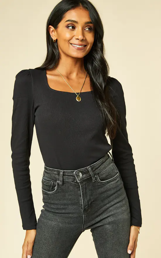 Brand new โจ VM Square Neck Top With Puff Shoulders In Black ๐ - Image 3