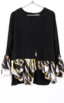 Budget 🎉 LOES House Layered Blouse Top With Side Split Chain Print In Black ✨