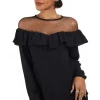 Deals ✔️ LOES House Black Blouse With Net & Chiffon Ruffle Detail 🔥