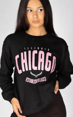 Best Sale ❤️ JustYourOutfit Black Chicago Oversized Sweatshirt 🌟