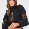 Cheapest 🥰 Mimi Clothing Black Lace Bell Sleeve High Neck Bow Blouse ⭐
