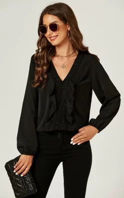 Brand new 🥰 FS Collection Lace Detail Long Sleeve Blouse Top In Black 💯