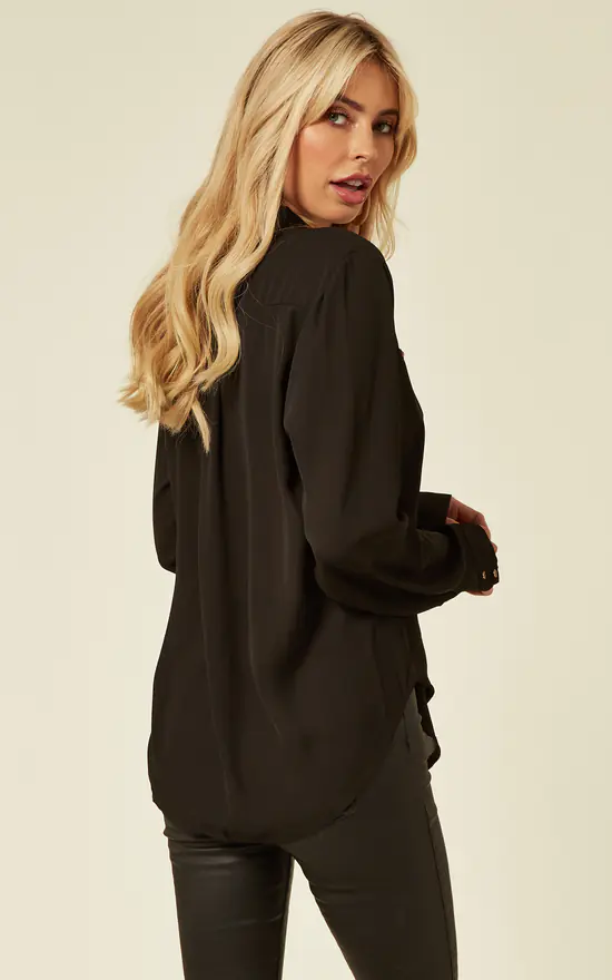 Cheap ๐ CY Boutique Long Sleeve Chiffon ๐ Shirt With Mandarin Collar In Black ๐ - Image 3