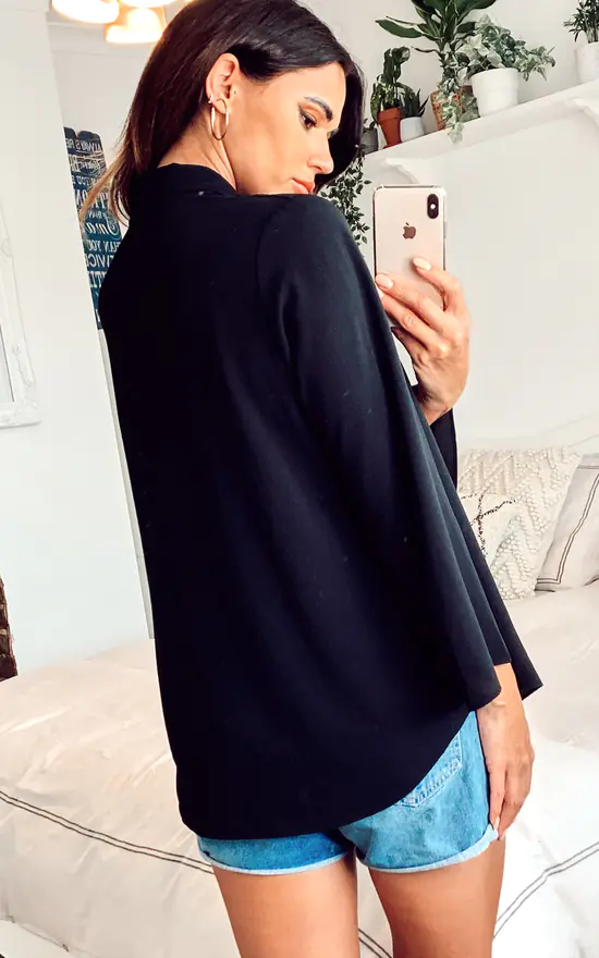 Budget 🛒 HOXTON GAL Collar Detail Tie Front Long Sleeve Oversized Top In Black ✔️ - Image 4