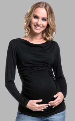 Best Pirce 🛒 Happy Mama Maternity Nursing Long Sleeve Top In Black 🔔