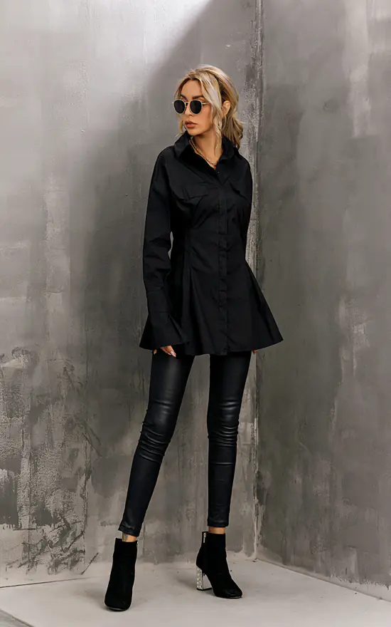 Best Pirce π€© FS Collection Super Mini π Shirt π Dress / Long Top In Black 𧨠- Image 2