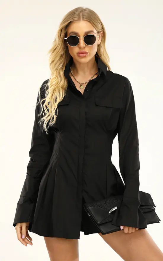 Best Pirce π€© FS Collection Super Mini π Shirt π Dress / Long Top In Black 𧨠- Image 4