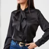 Hot Sale ❤️ Love Frontrow Black Pussy Bow Satin 👕 Shirt 🔔