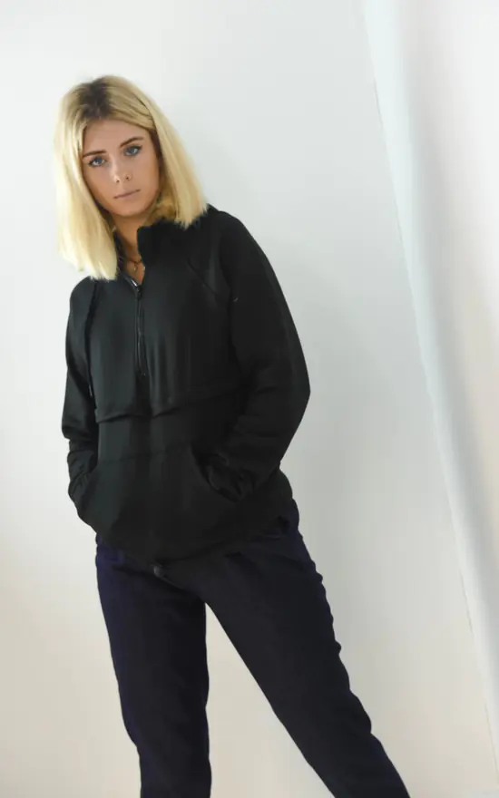 Deals ๐ฅ Boutique Store Black Quarter Zip Up Funnel Neck Hoodie Jumper โ