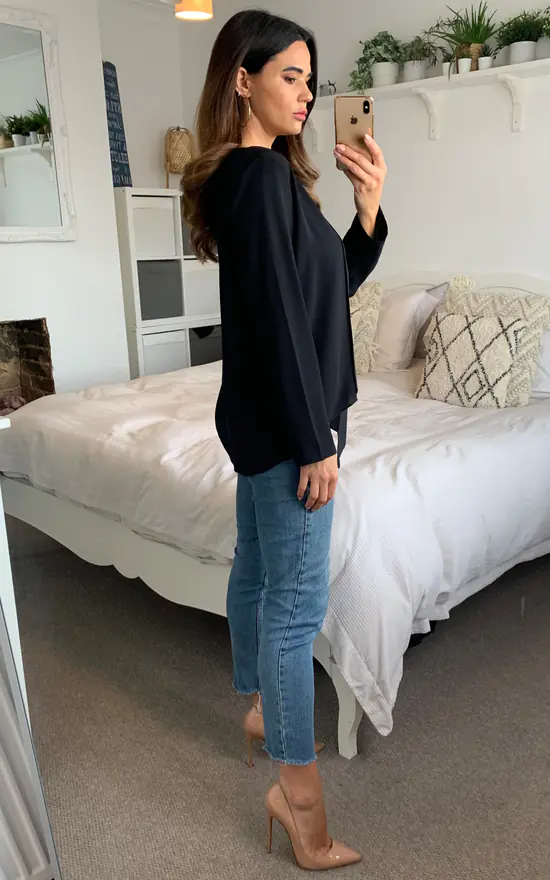 New โญ HOXTON GAL V Neck Oversized Long Sleeve Crepe Blouse In Black ๐ - Image 3