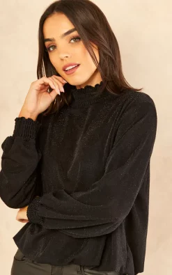 Best Pirce 😀 KURT MULLER Black Sparkle Frill Neck Top 😉