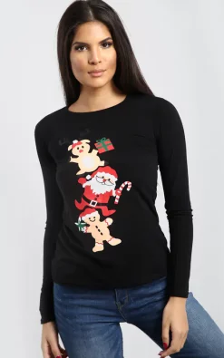 Coupon 🥰 Oops Fashion Eliza Gingerbread Gift Print Top In Black 🥰