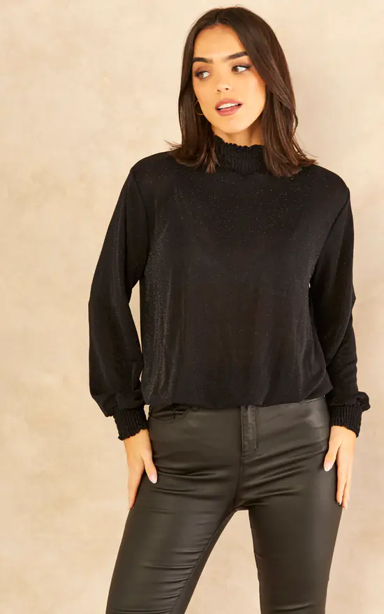 Best Pirce ๐ KURT MULLER Black Sparkle Frill Neck Top ๐ - Image 3