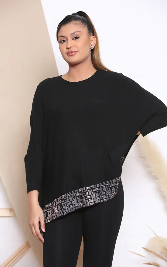 New 🔥 Lucy Sparks Black Digital Print Sparkle Embossed Top 🌟