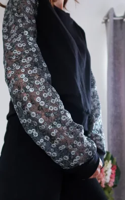 Best Sale ❤️ Sophie Cameron Davies Black Sequin Sleeve Cotton Jumper 🛒