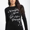 Promo ⭐ Oops Fashion ❄ Christmas Naughty 👧 Girls Get Presents Long Sleeve T 👚 Shirt In Black 🌟