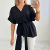 Brand new 🎉 IKRUSH Shameela V Neck Belted Wrap Blouse In Black ⌛