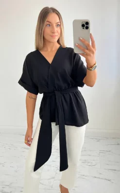 Brand new 🎉 IKRUSH Shameela V Neck Belted Wrap Blouse In Black ⌛