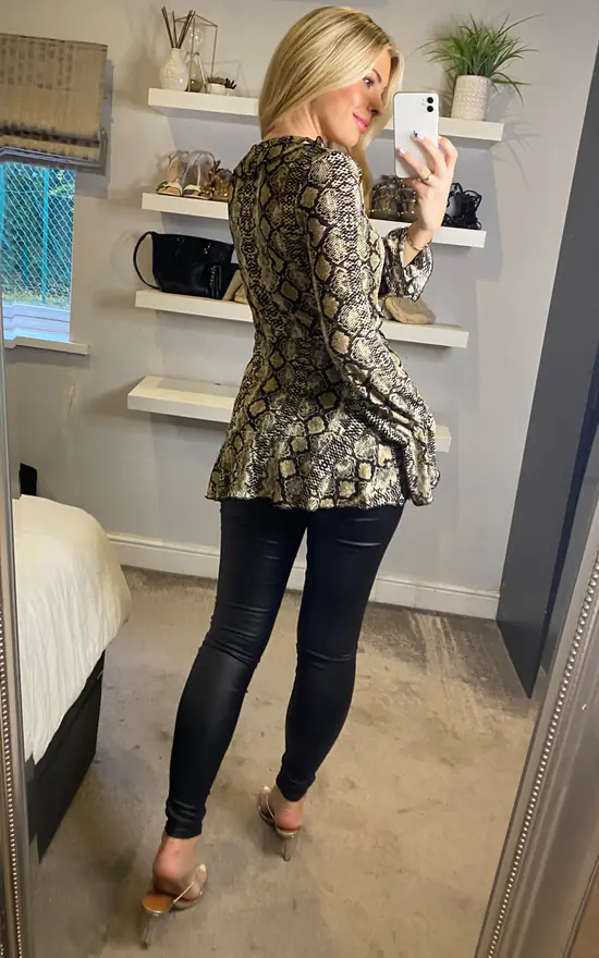 Cheap โจ Izabel London Multi Brown Snake Print Long Sleeve Blouse ๐ - Image 4